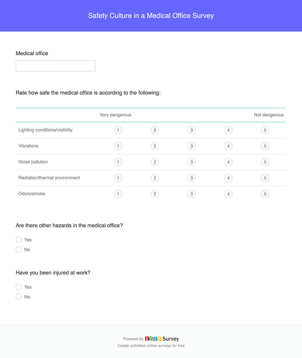 Safety culture in a medical office survey questionnaire template