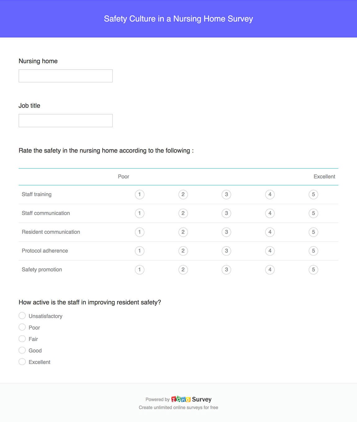 Safety culture in a nursing home survey questionnaire template