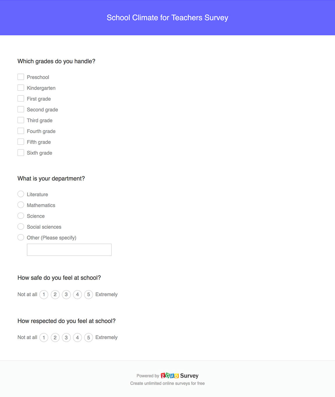 School climate for teachers survey questionnaire template