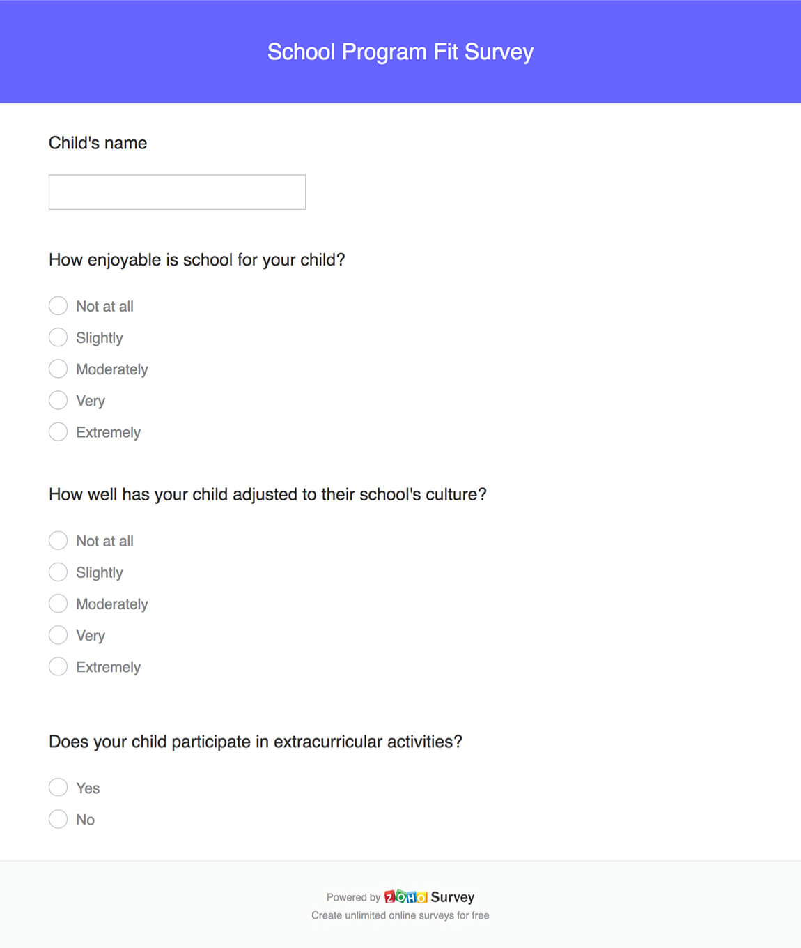School program fit survey questionnaire template