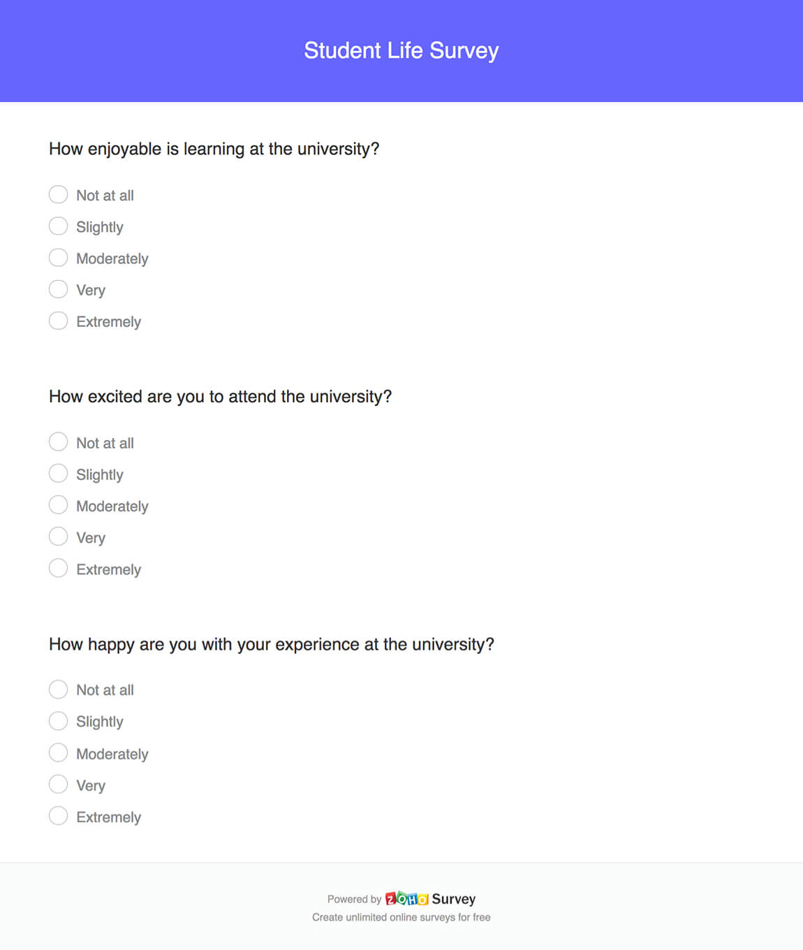 Student life survey questionnaire template