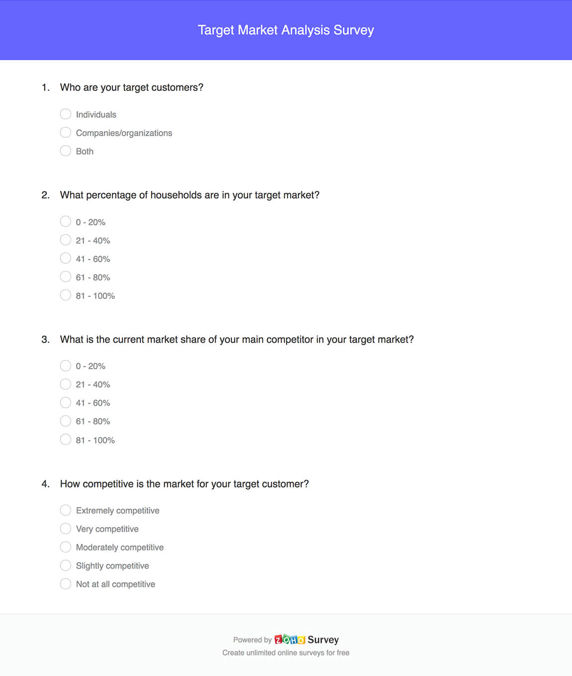 Target market analysis survey questionnaire template