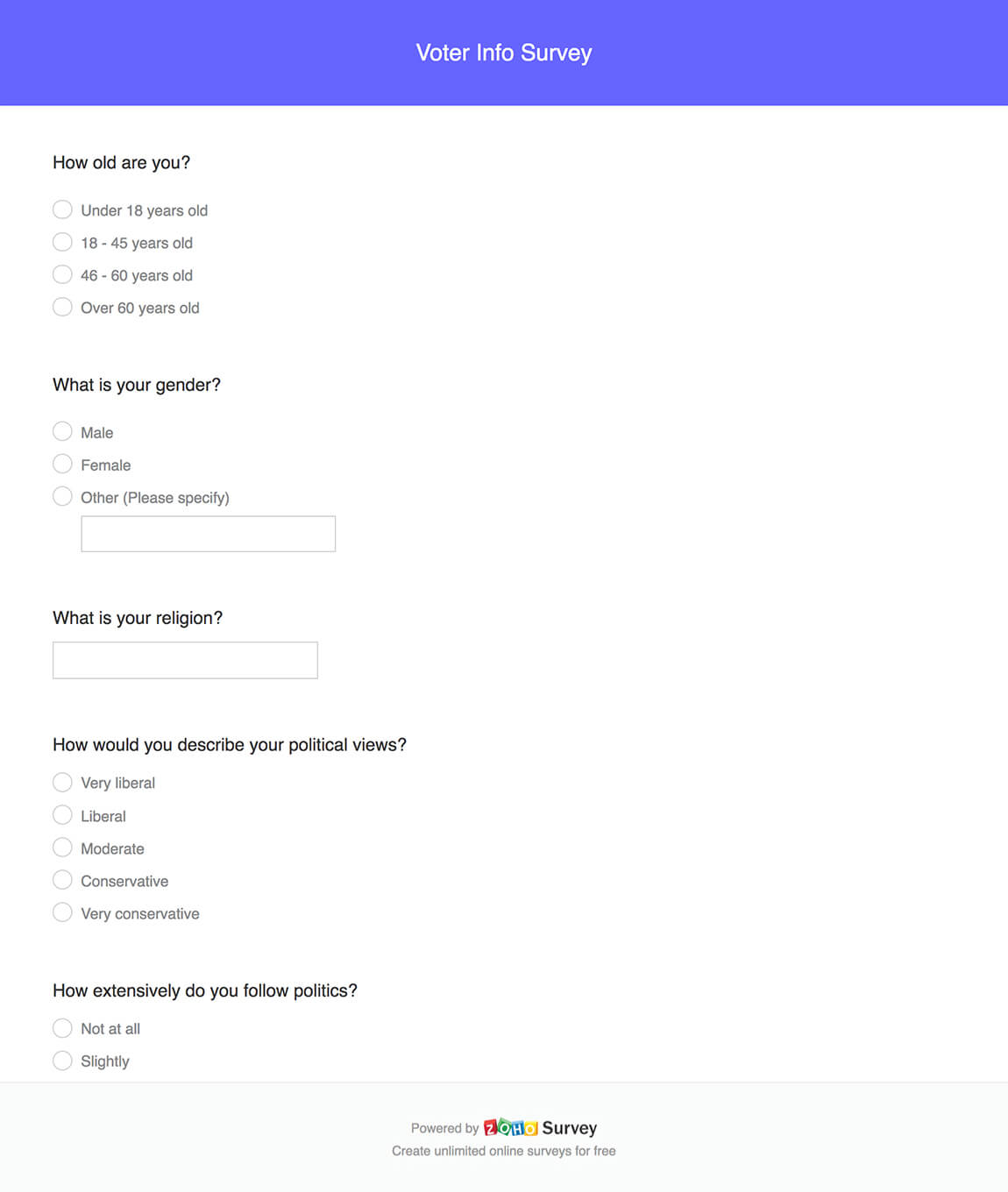 Voter info survey questionnaire template