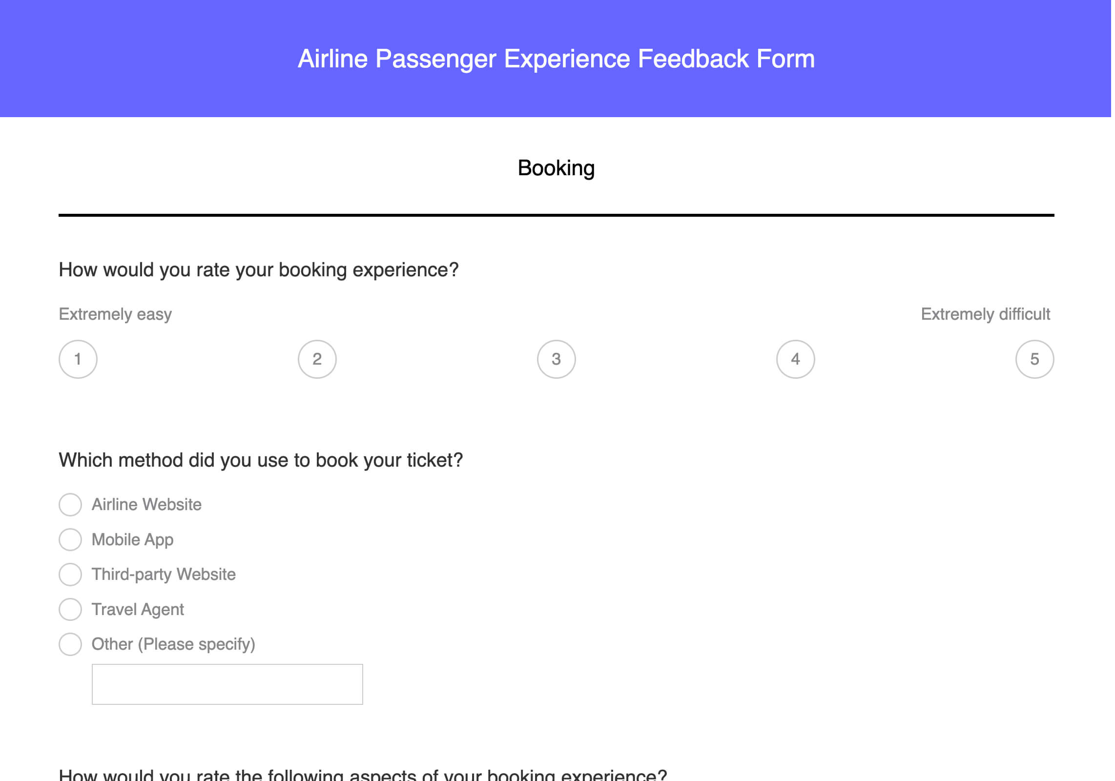 Airline passenger expereince form