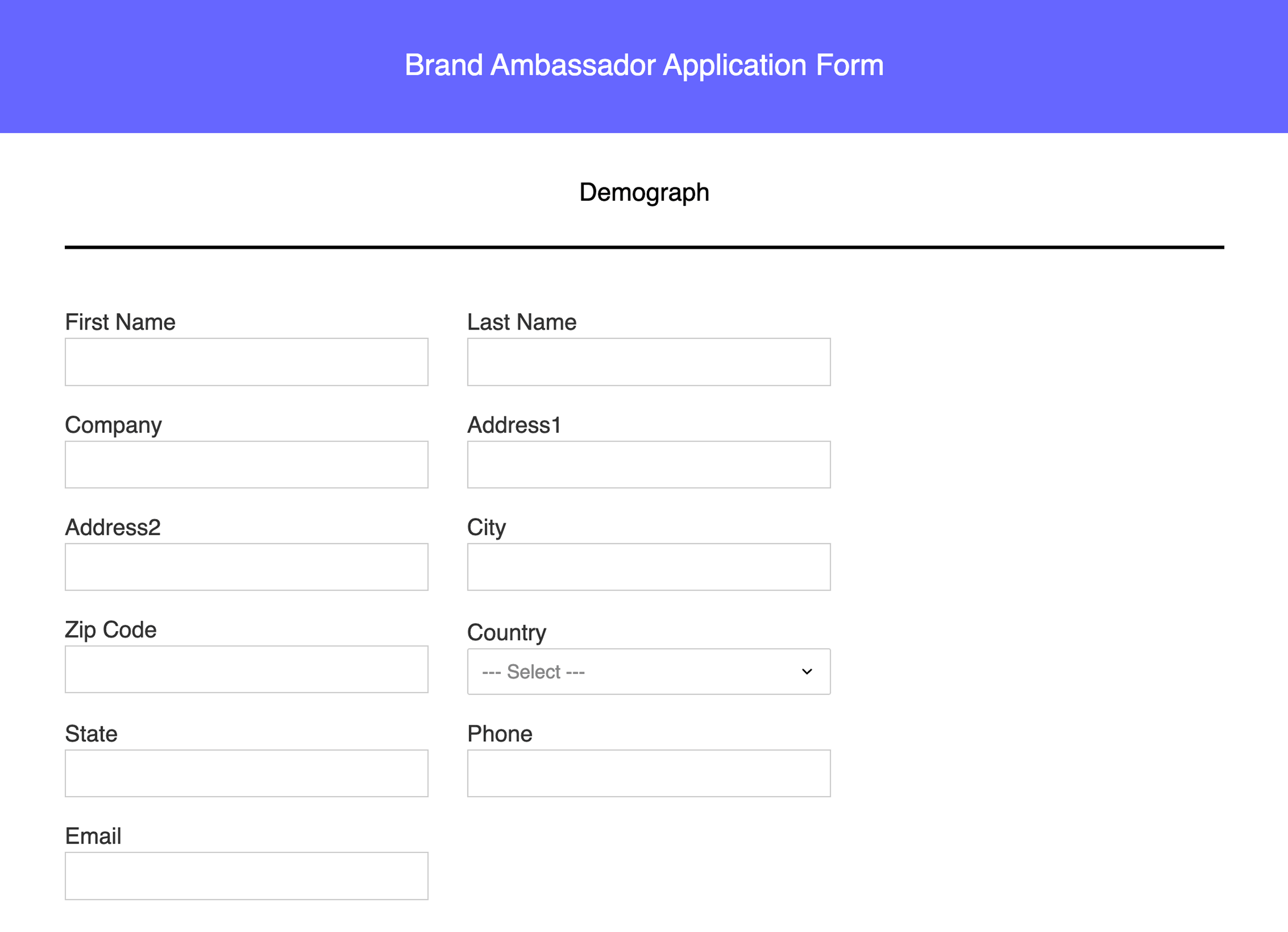 Brand ambassador application form