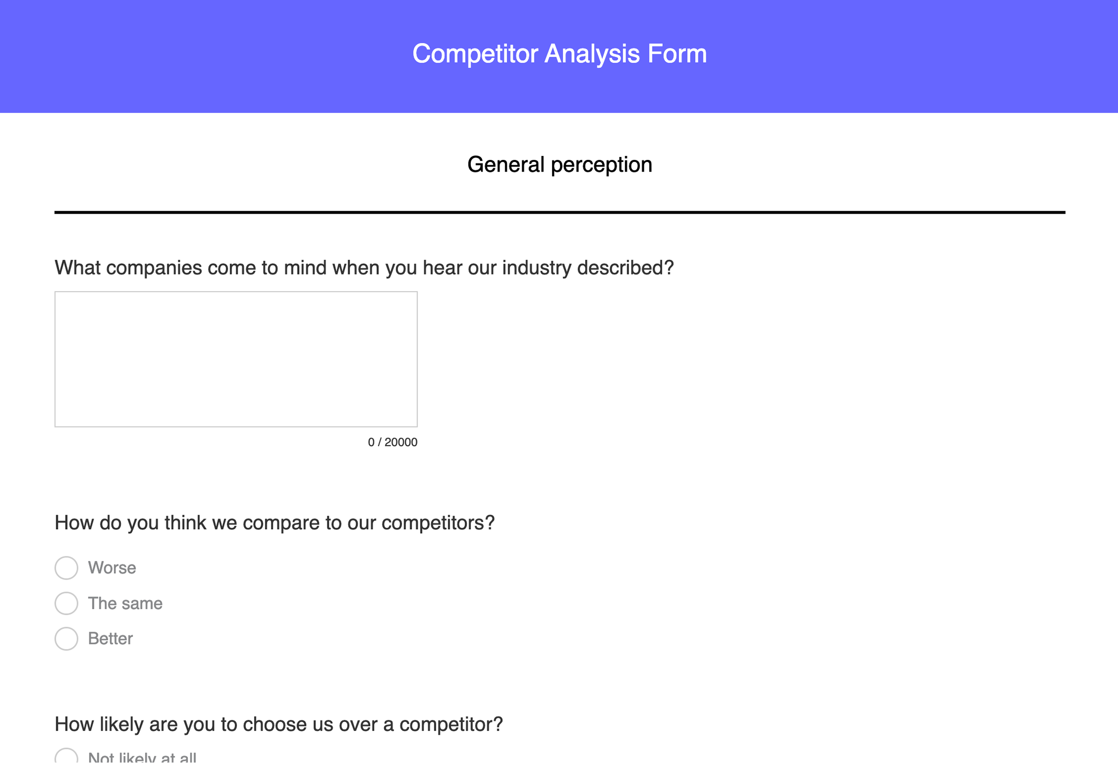 Competitor analysis and research form