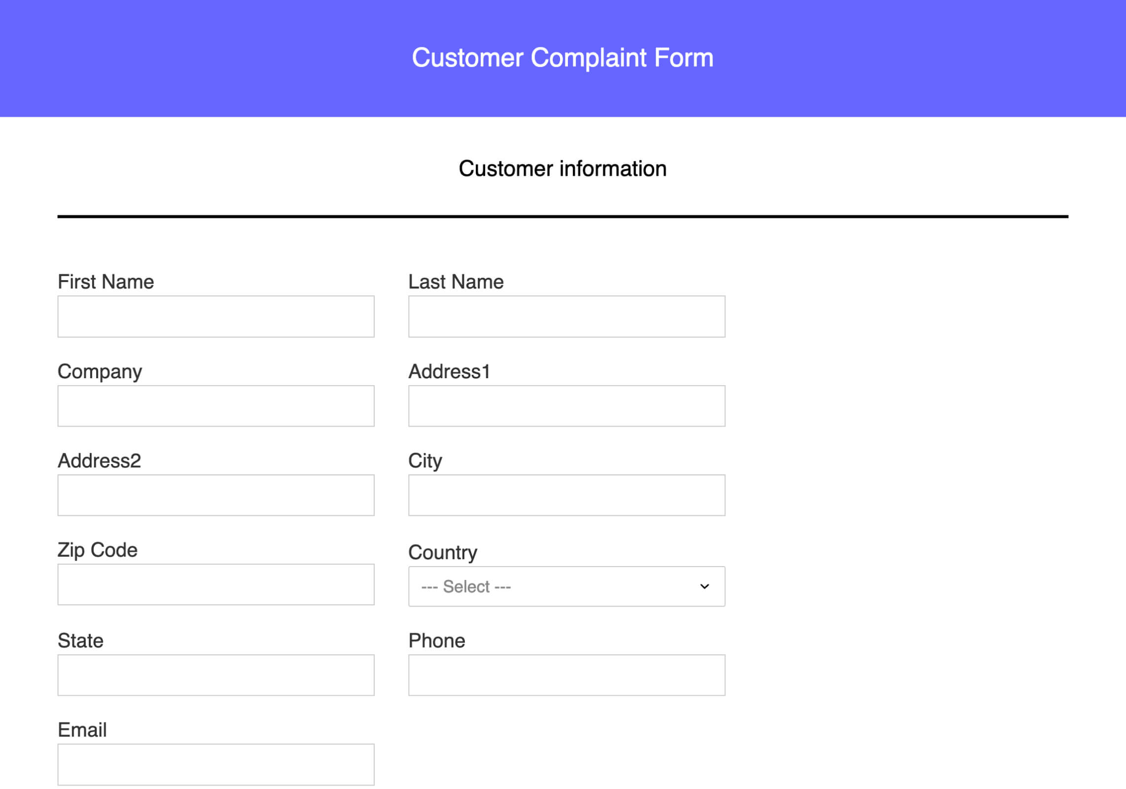 Customer complaint form