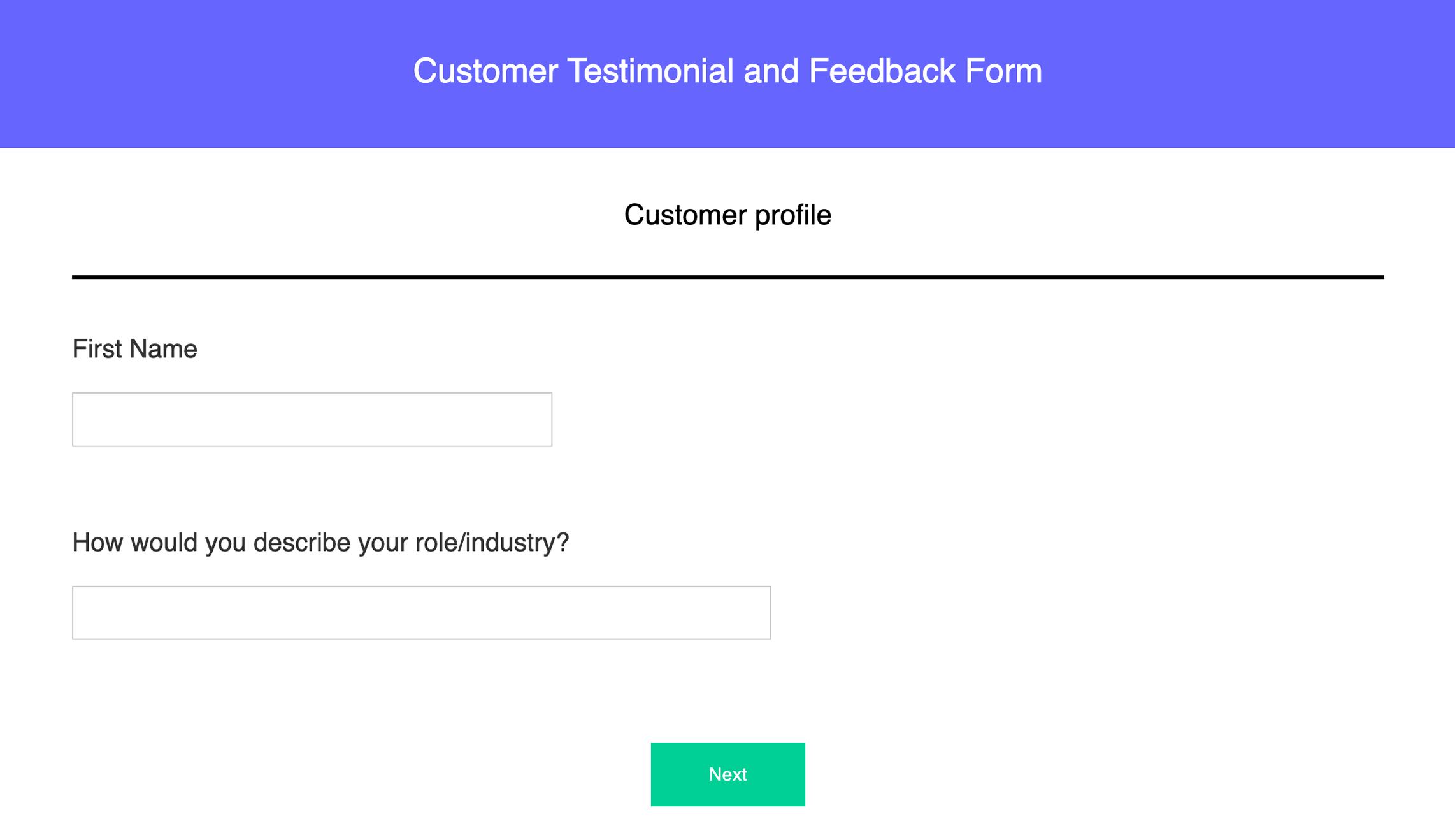 Customer testimonial and feedback form