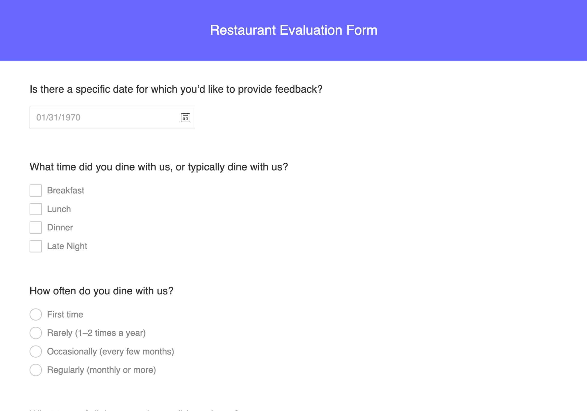 Restaurant evaluation form