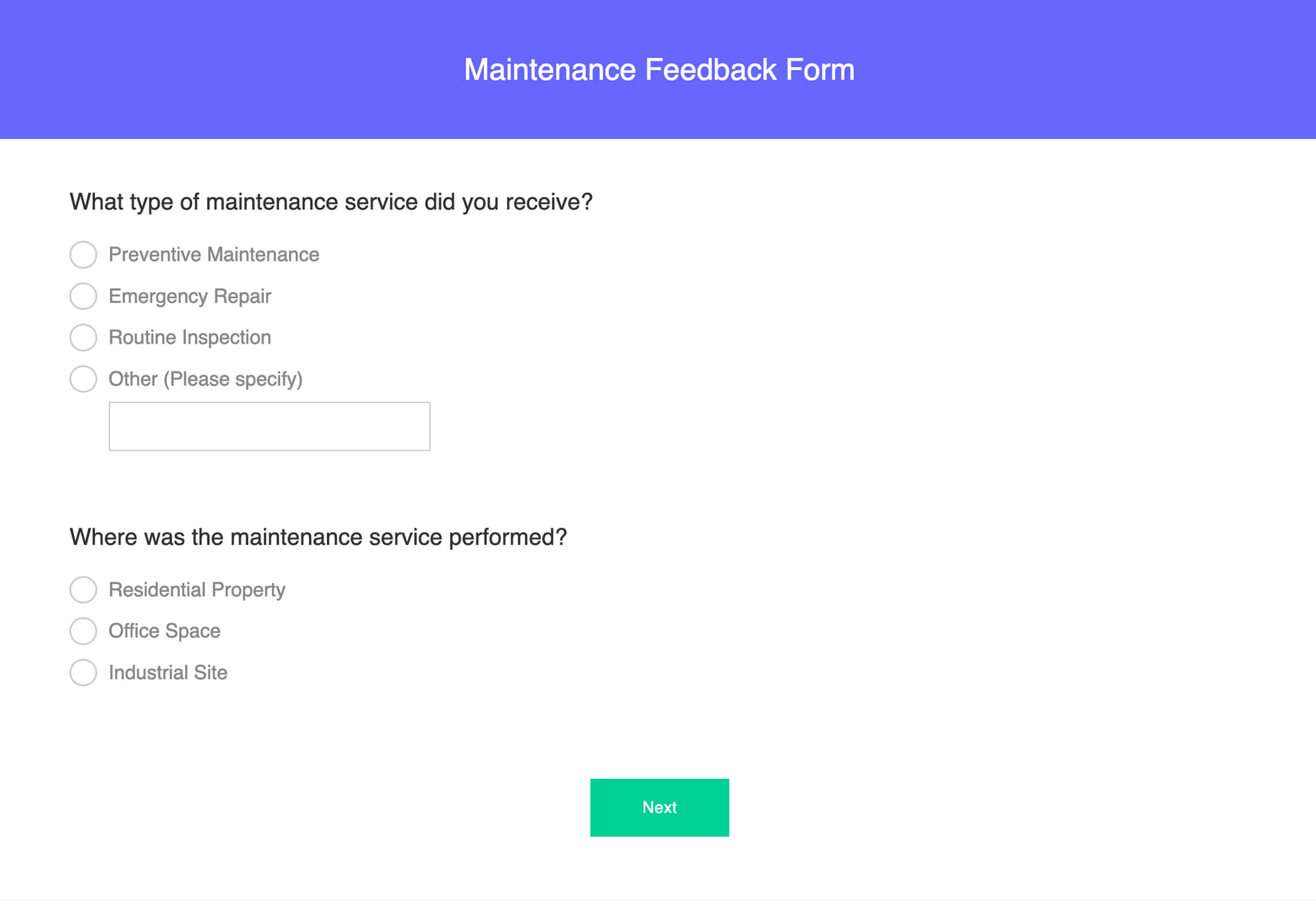 Maintenance feedback form