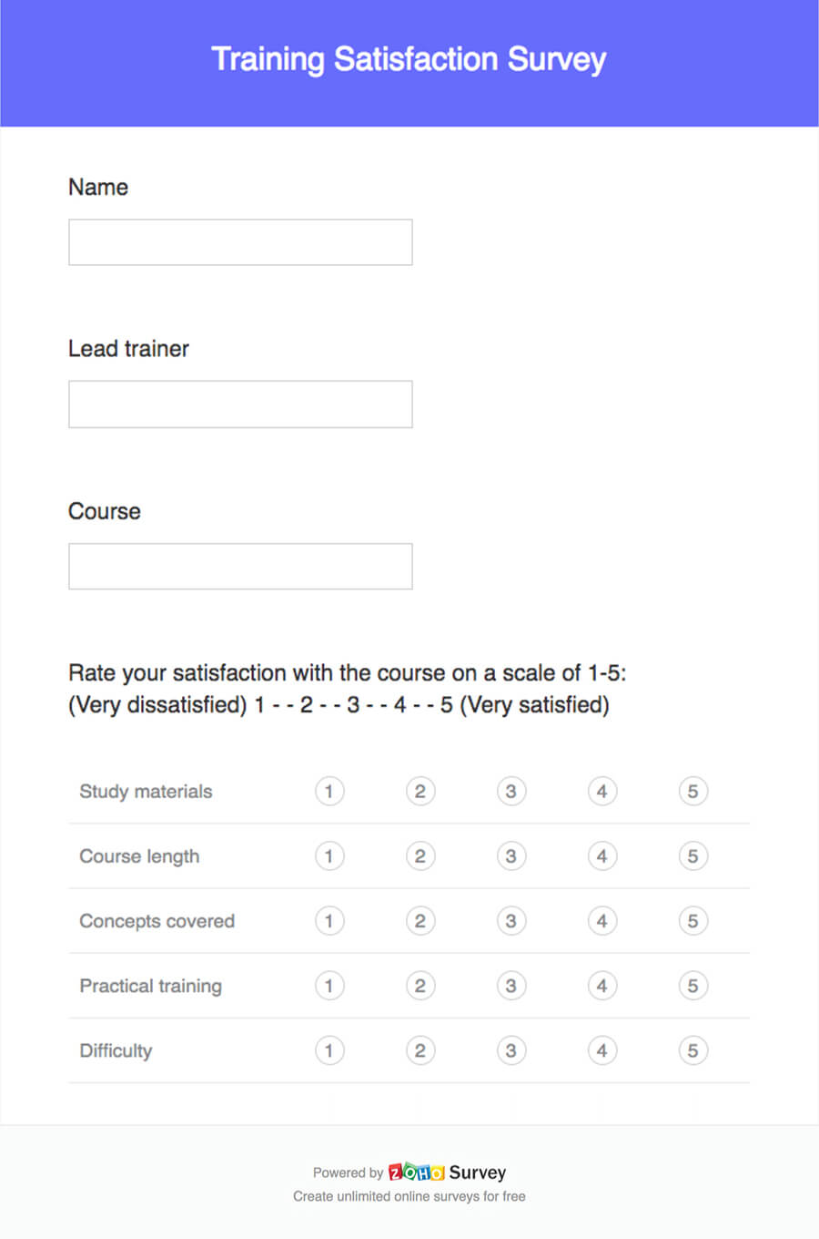 training satisfaction survey questionnaire template