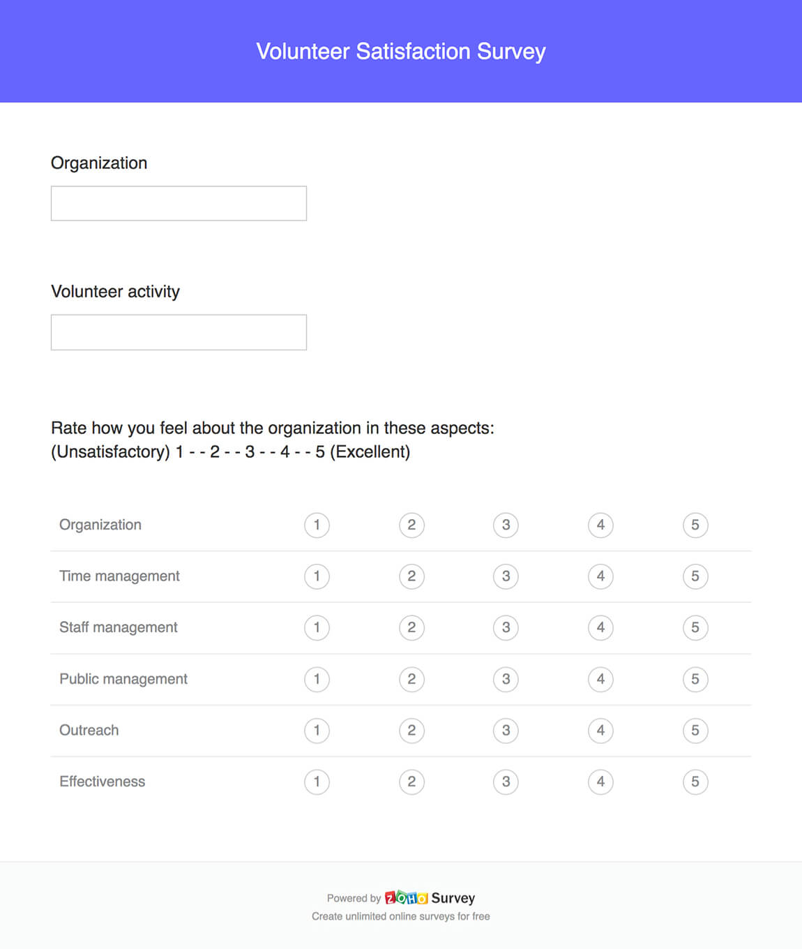volunteer satisfaction survey questionnaire template