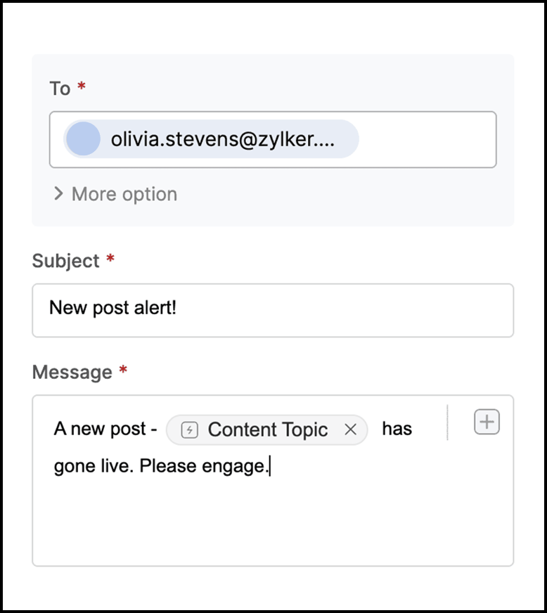 Actions automation interface showing email sending workflow