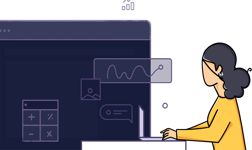 Illustration of a woman working on a minimal software interface