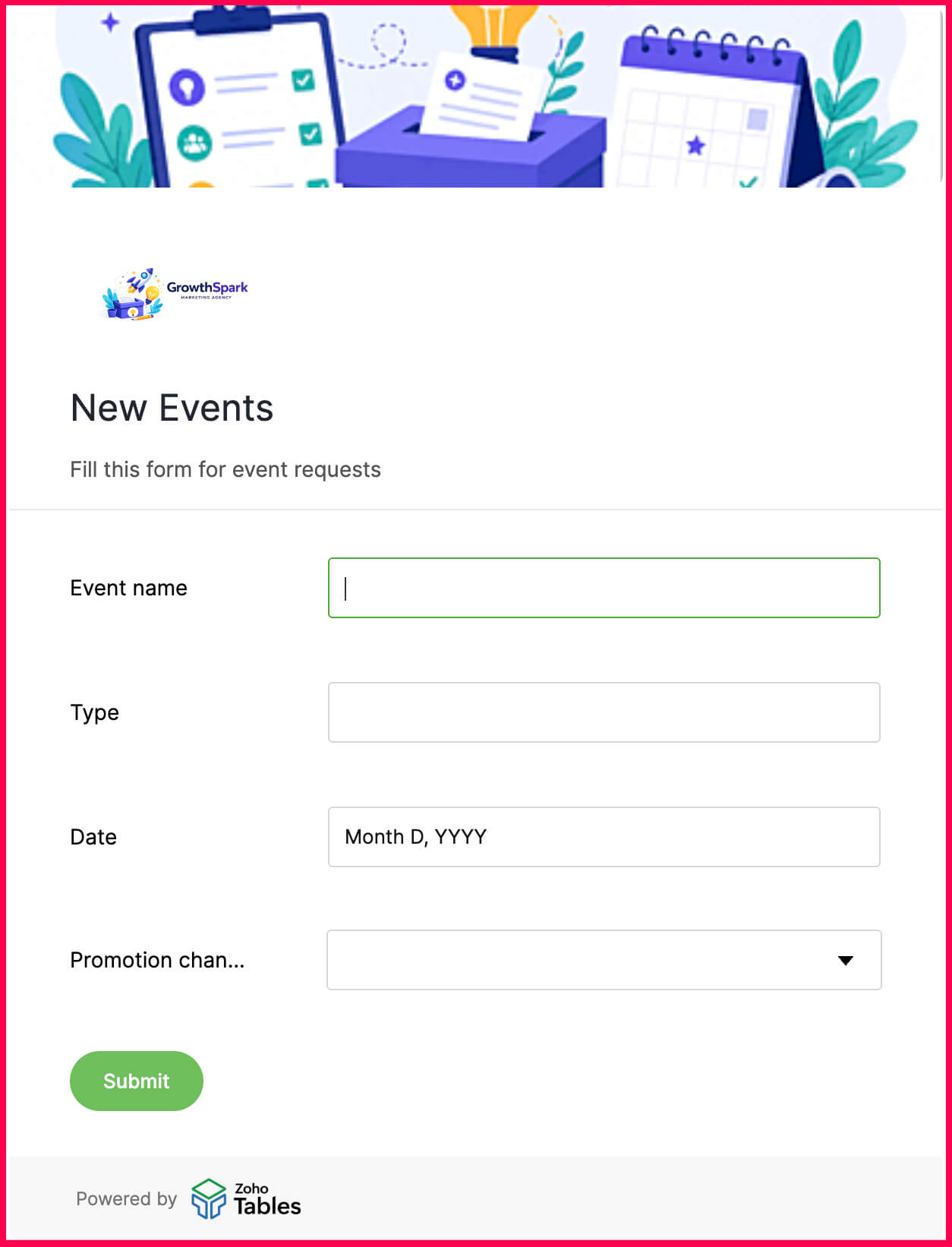 Event and webinar view in Zoho Tables