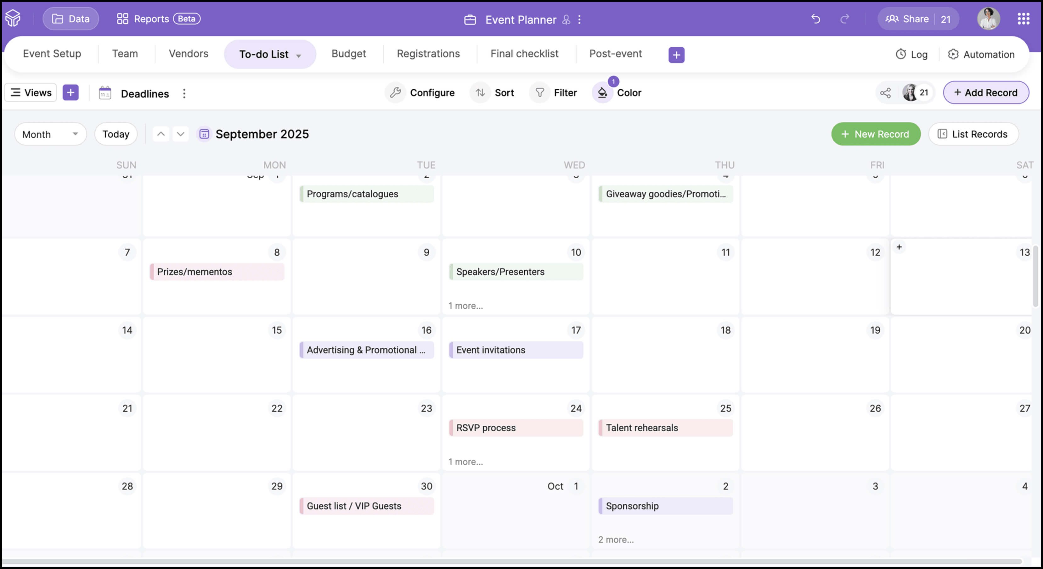Data visualisation calendar