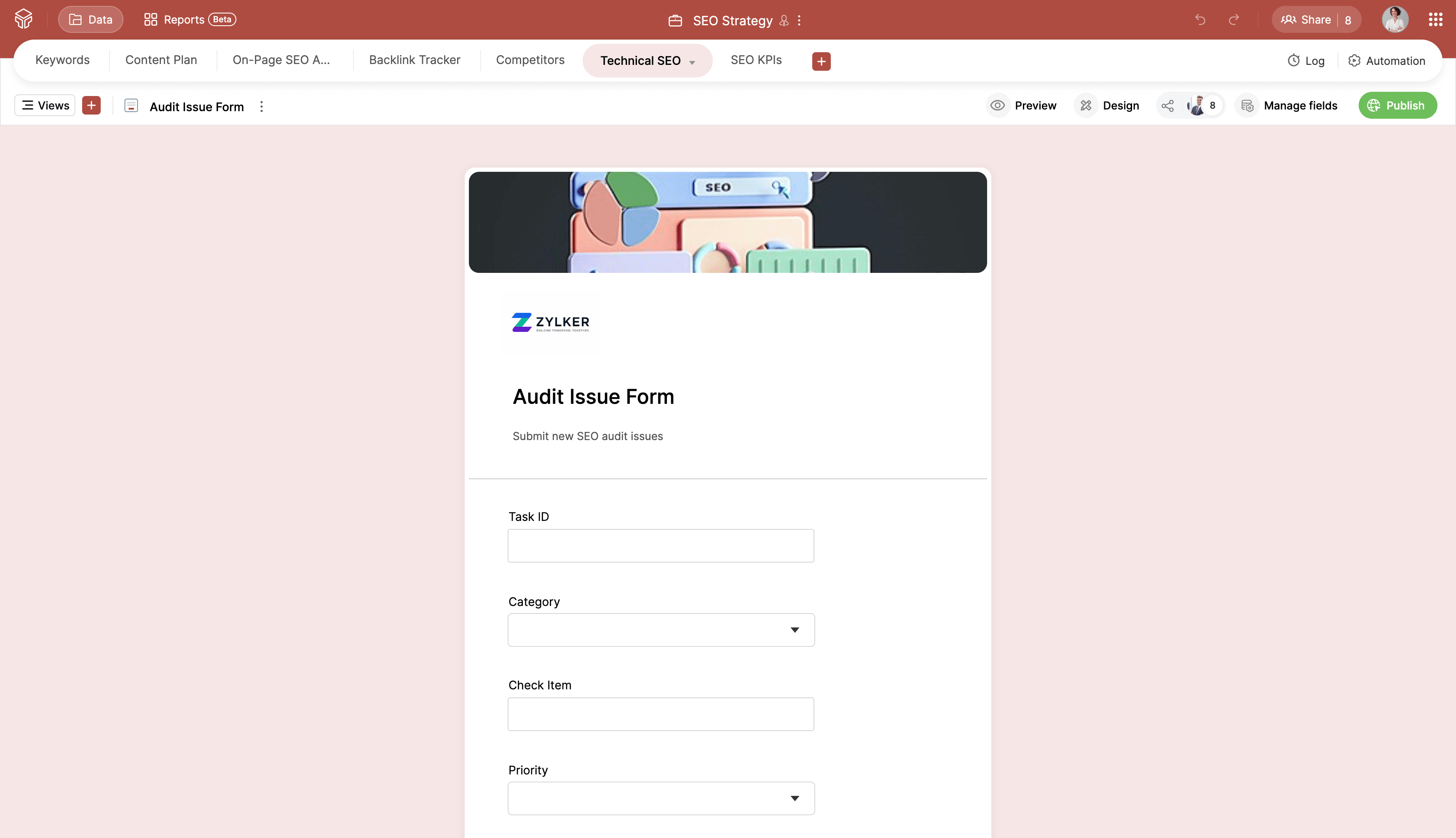 SEO strategy form view