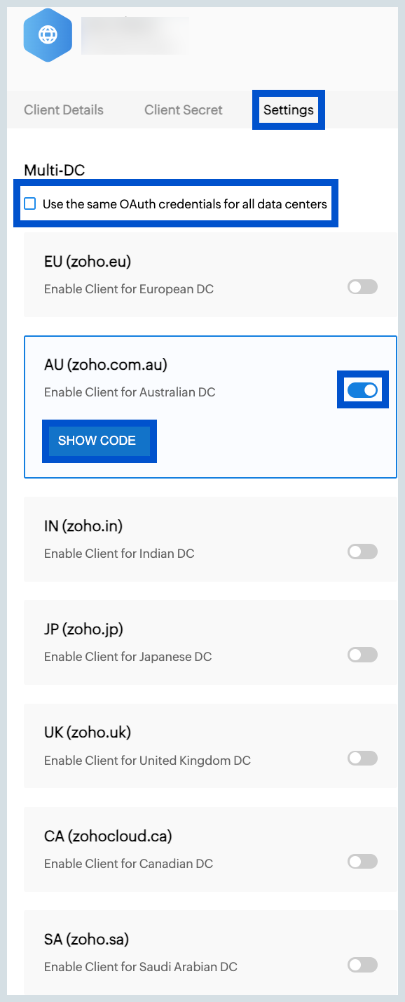 Settings in API Console
