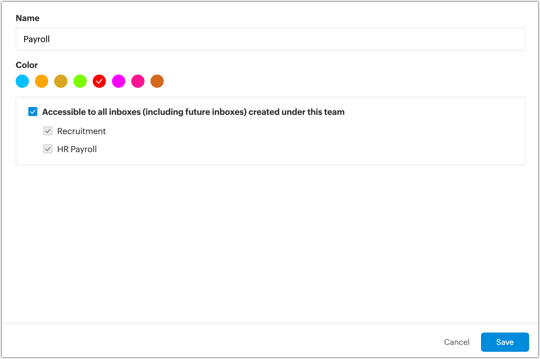 Creating team tags in Zoho TeamInbox
