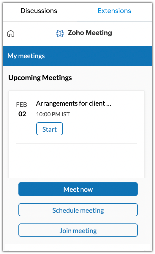 Zoho Meeting extension Zoho TeamInbox