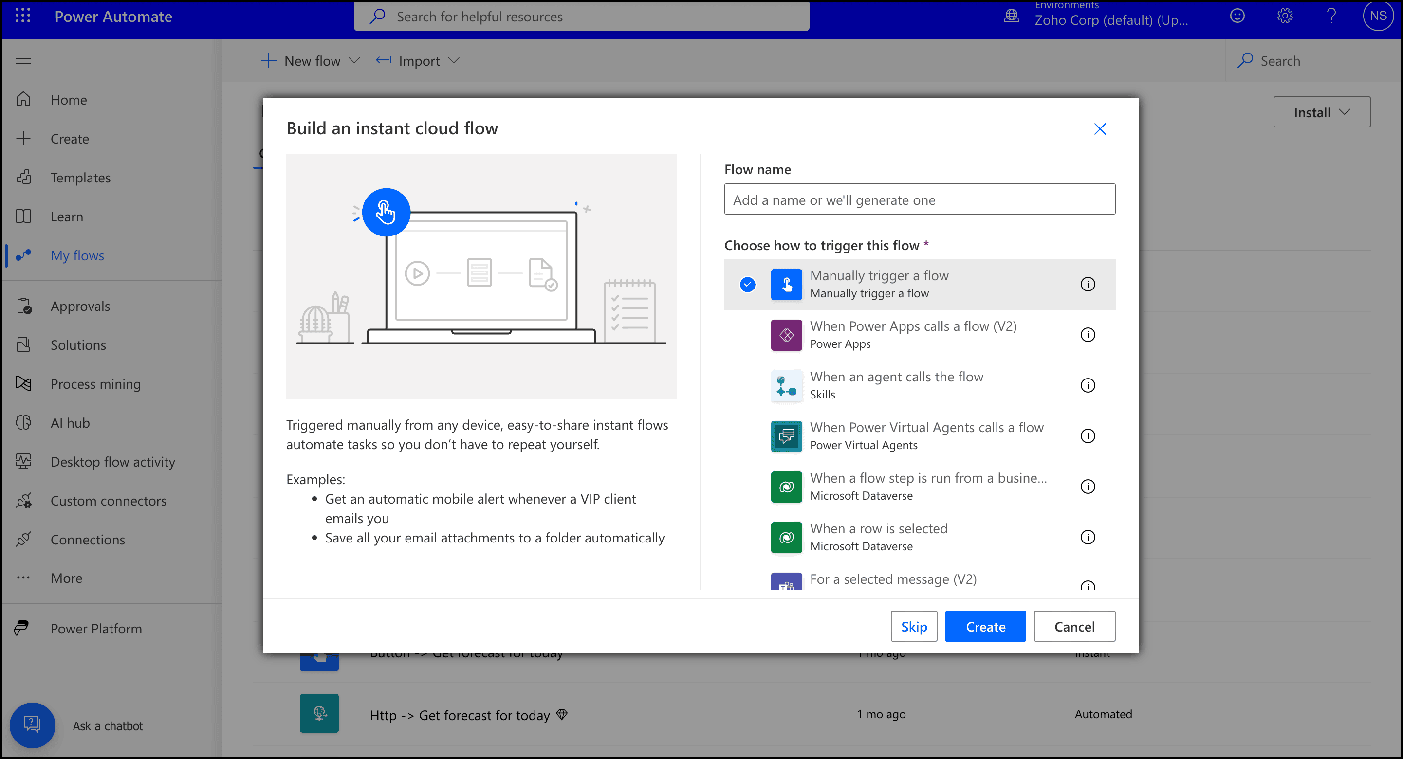Build an Instant cloud flow 