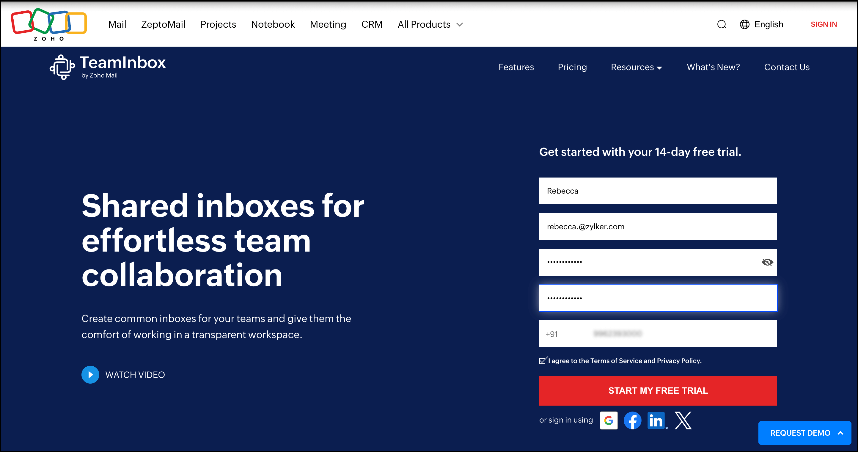 Access Zoho TeamInbox 