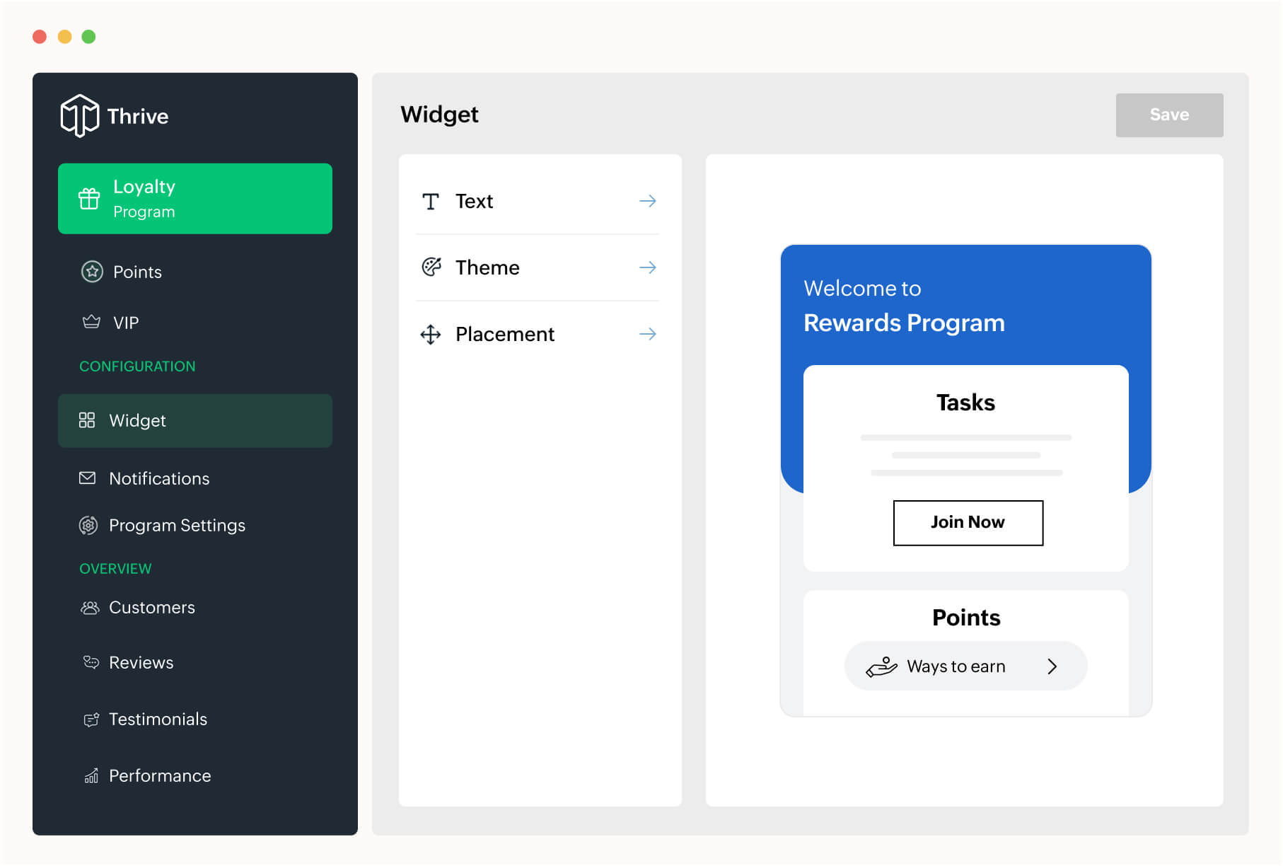 Zoho Thrive loyalty widget configuration