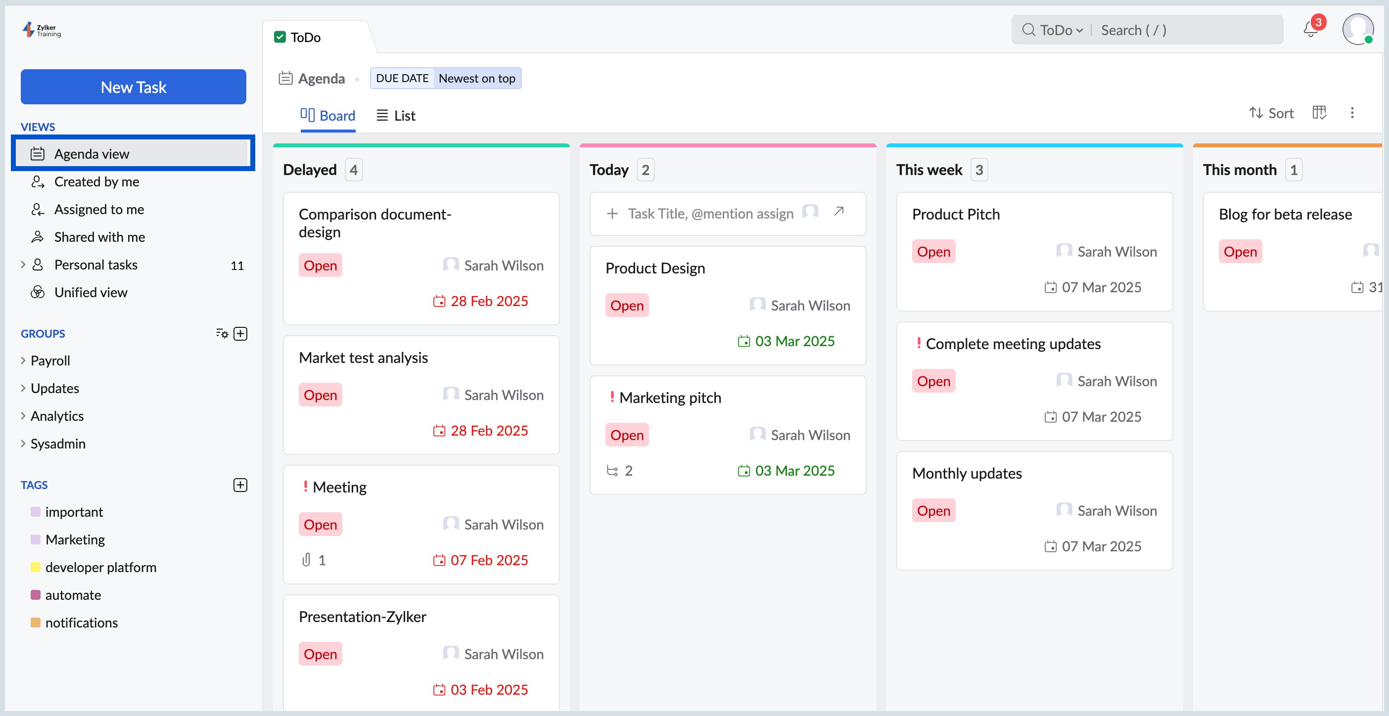 Agenda view
