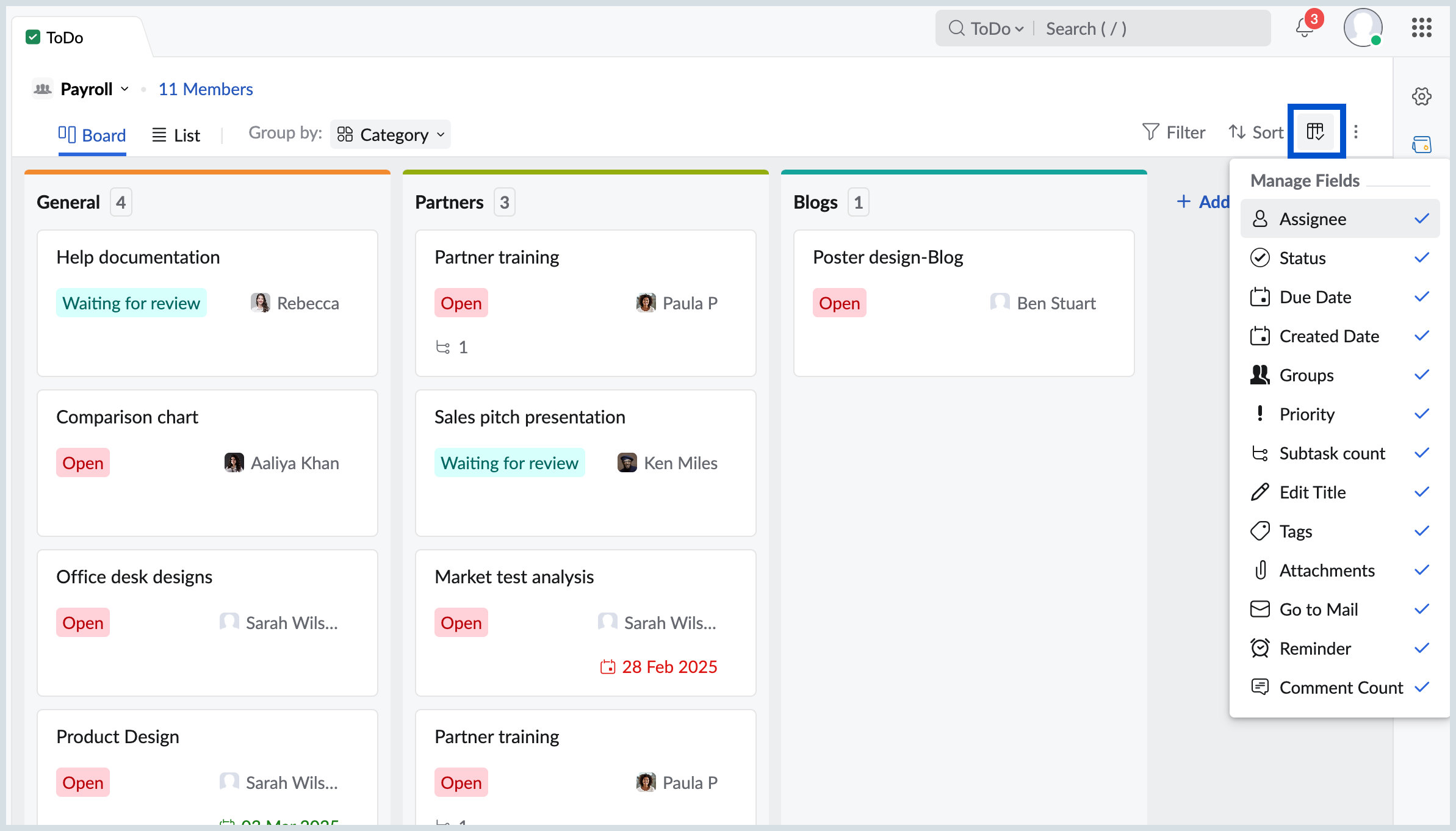 Manage fields 