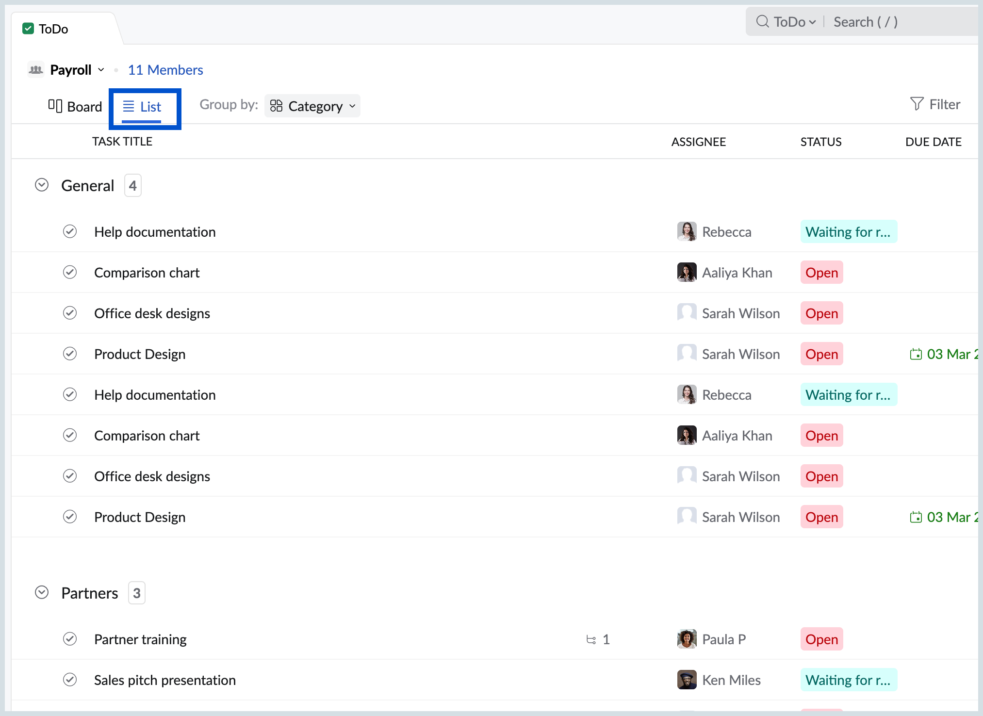 list view