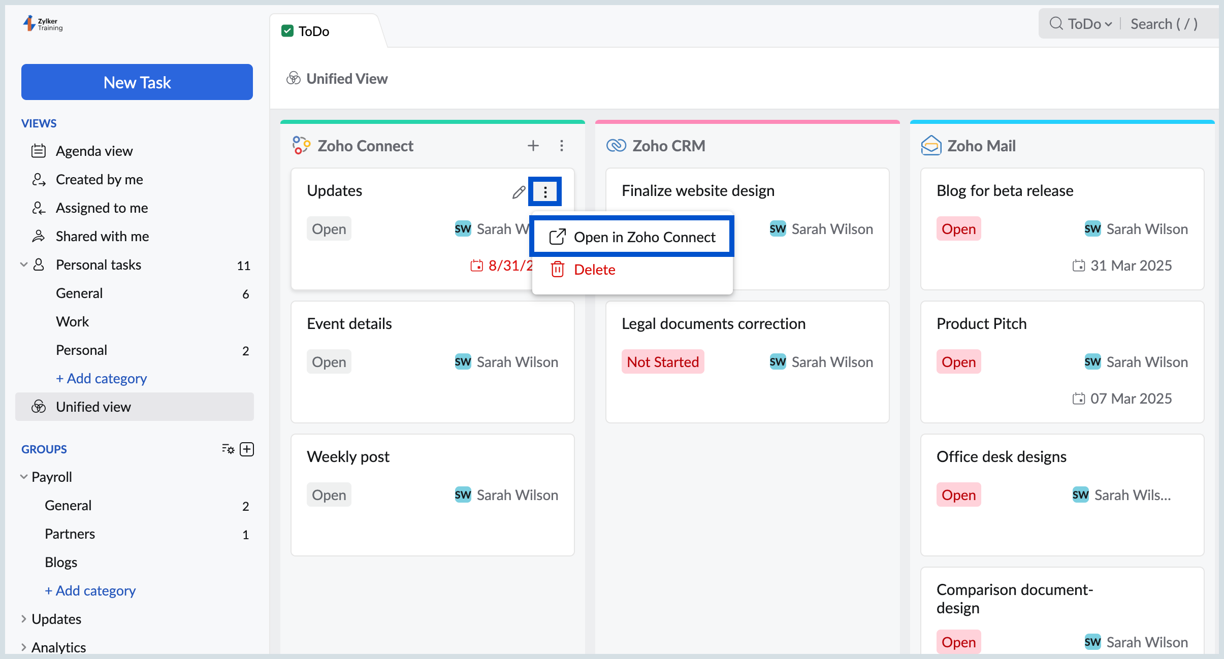 Open in other zoho apps