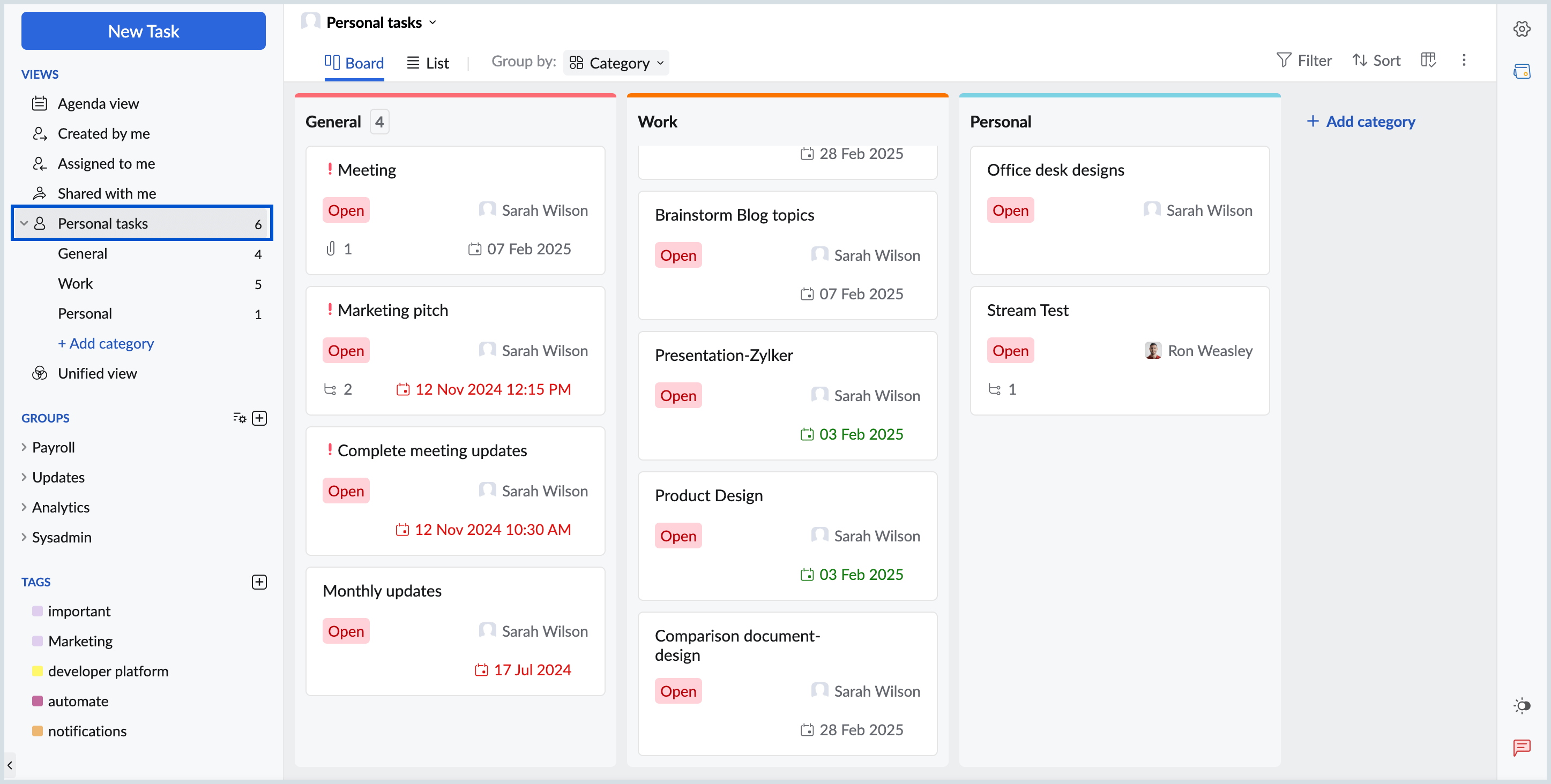 Personal tasks view