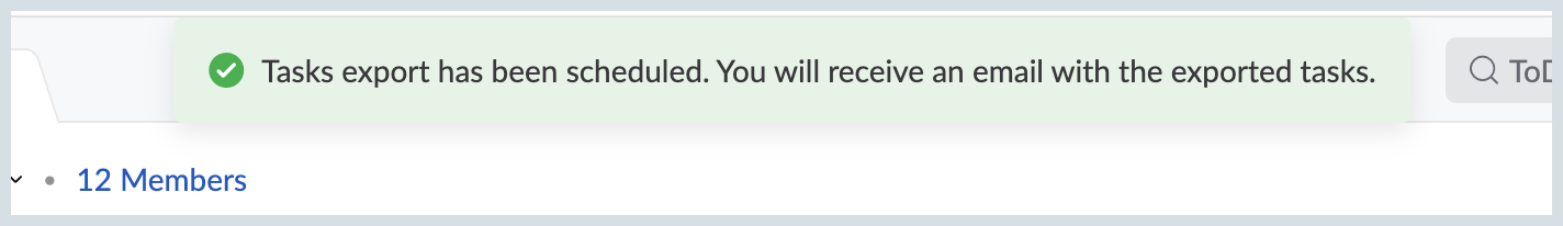 Export task pop-up Export task pop-up