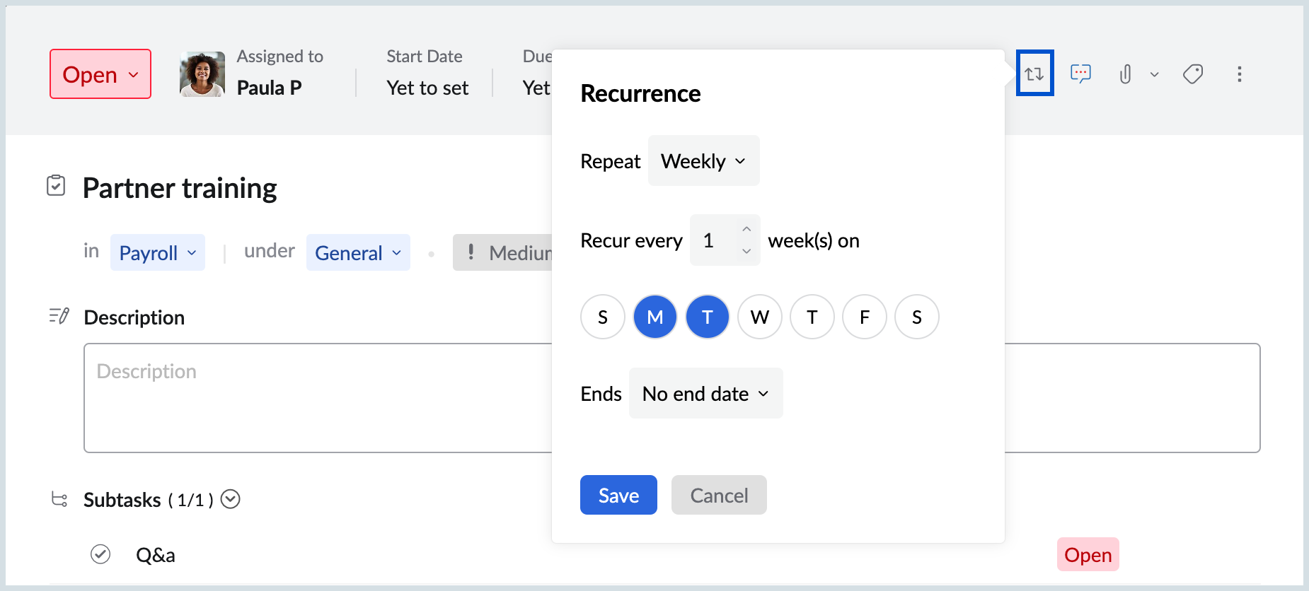 Recurring tasks