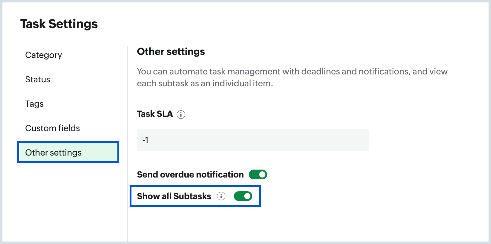 Show all subtasks