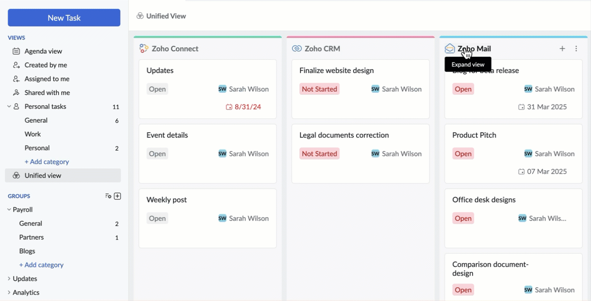 Add tasks from unified view
