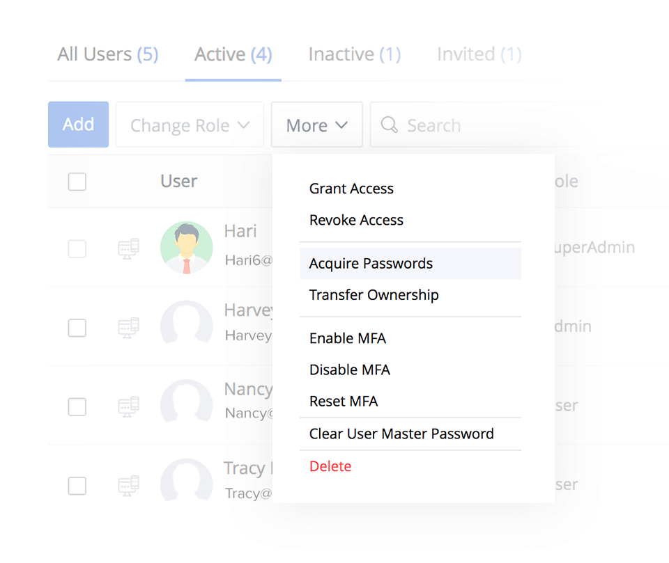 Forcefully acquire business passwords from rogue users using Zoho Vault