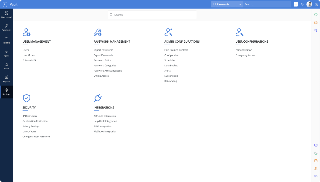 Zoho Vault Settings