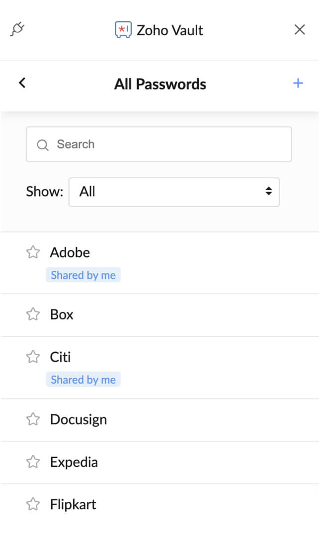 zoho vault search box