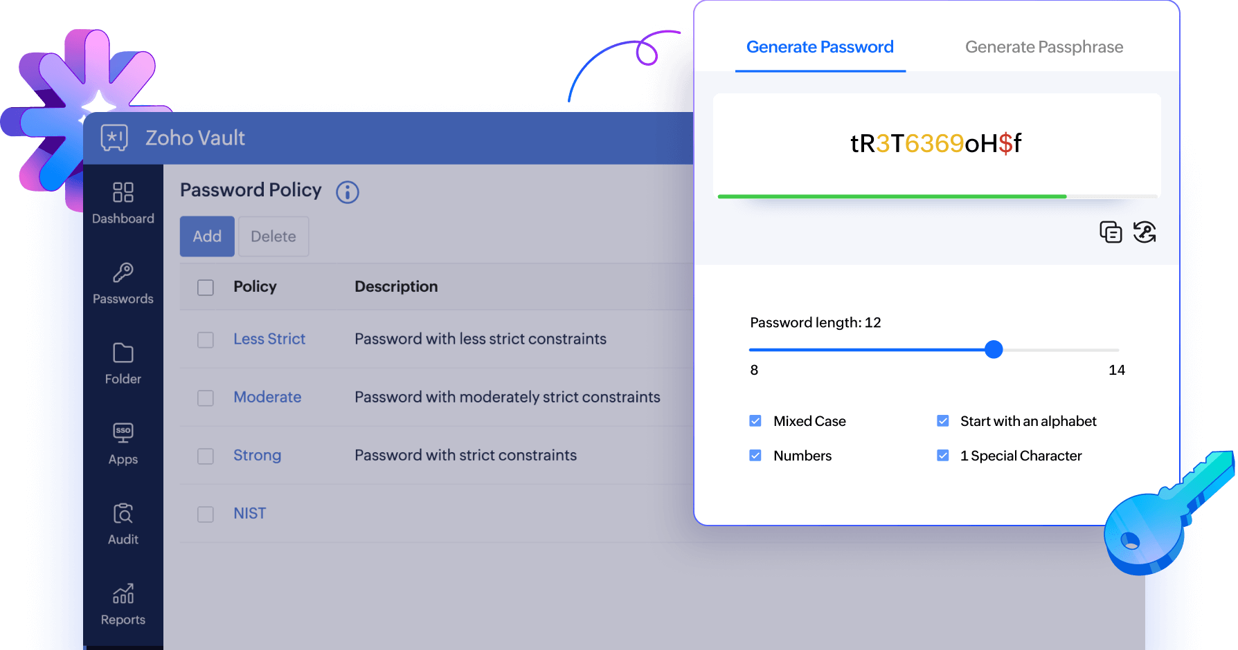 Password policy dashboard with password generator