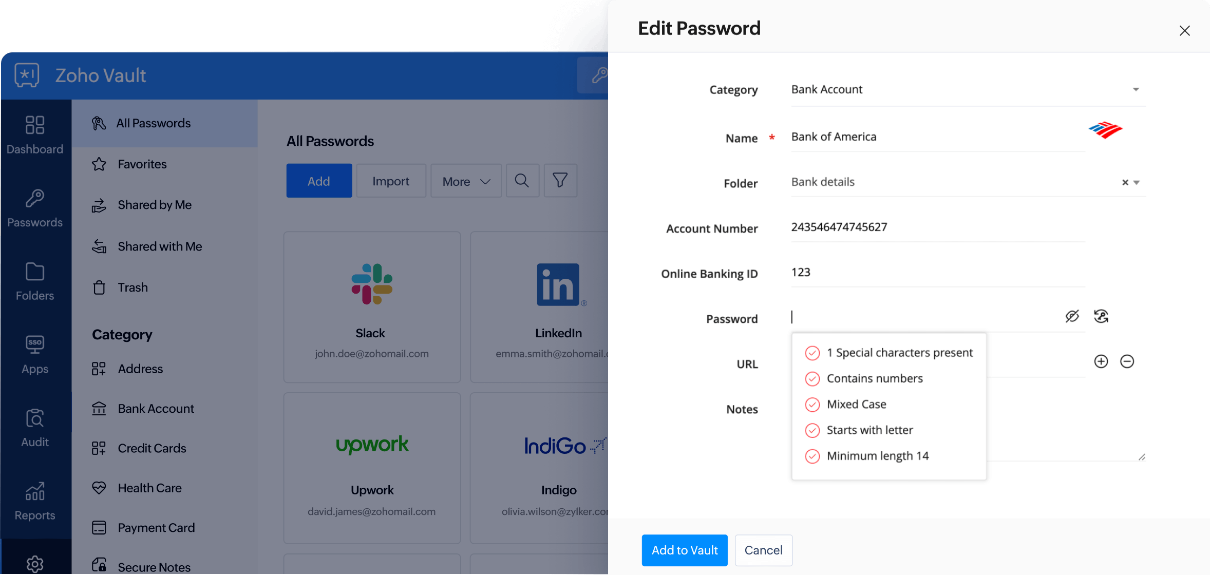 All Passwords view in Zoho Vault