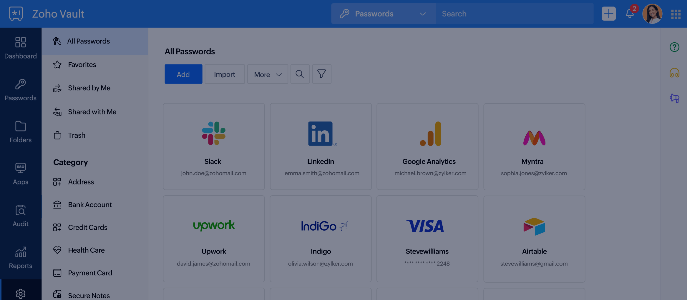 All Passwords view in Zoho Vault