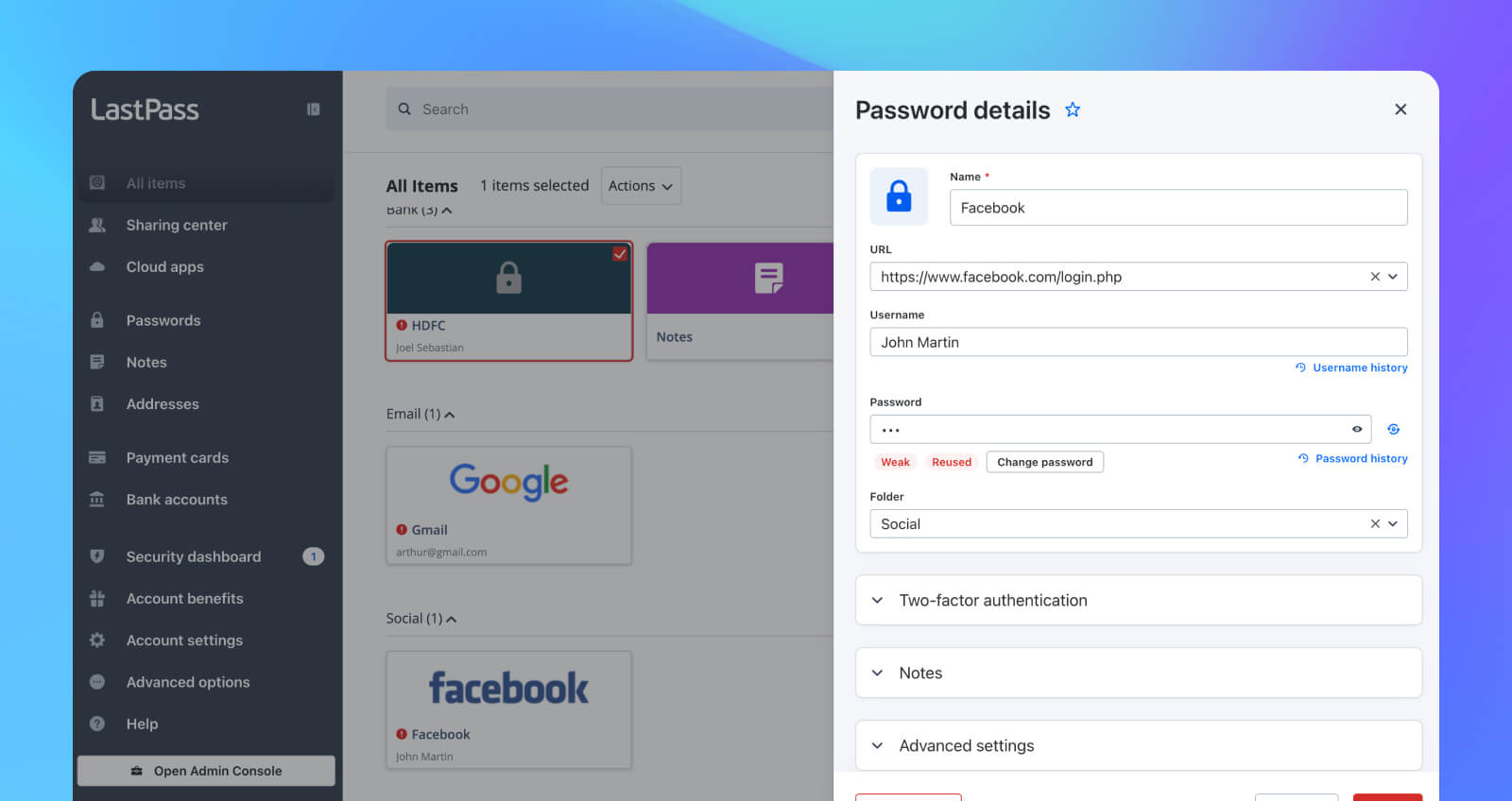 LastPass interface