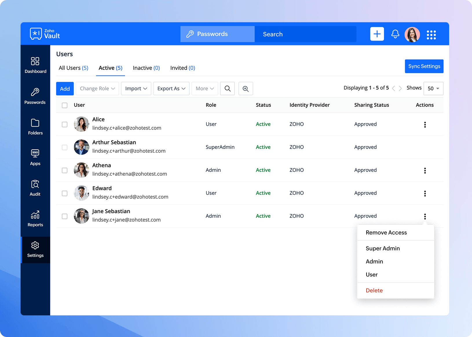 Role-based access control screenshot