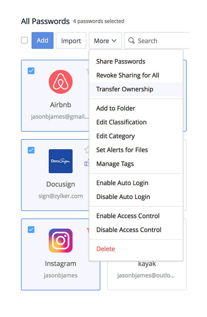 Transfer passwords to colleagues using a password manage