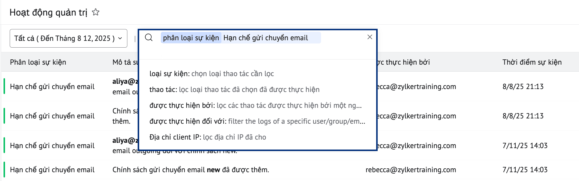 Các tùy chọn lọc khác