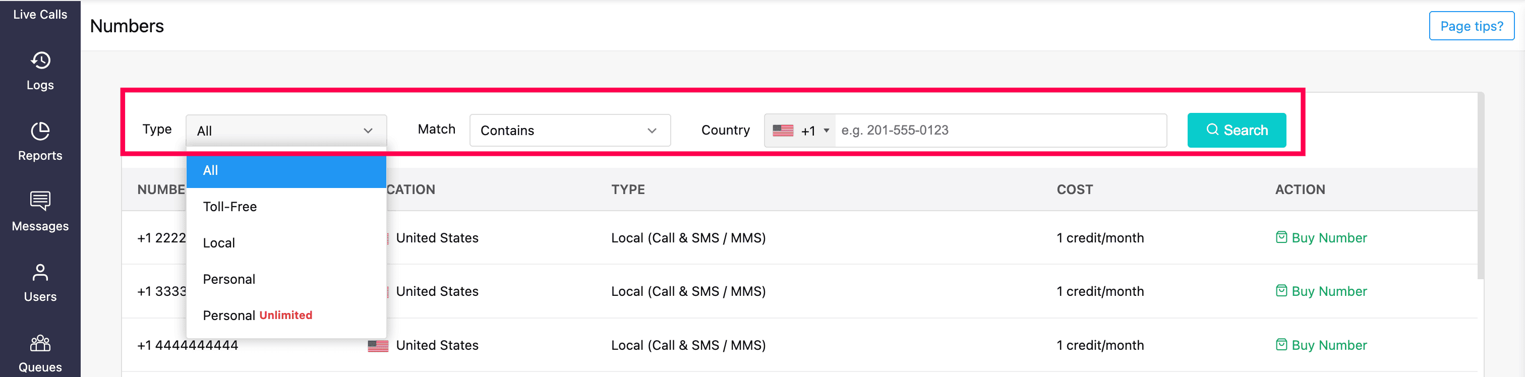 zoho voice purchase number