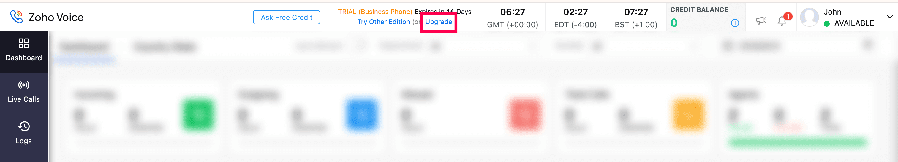 upgrade button zoho voice