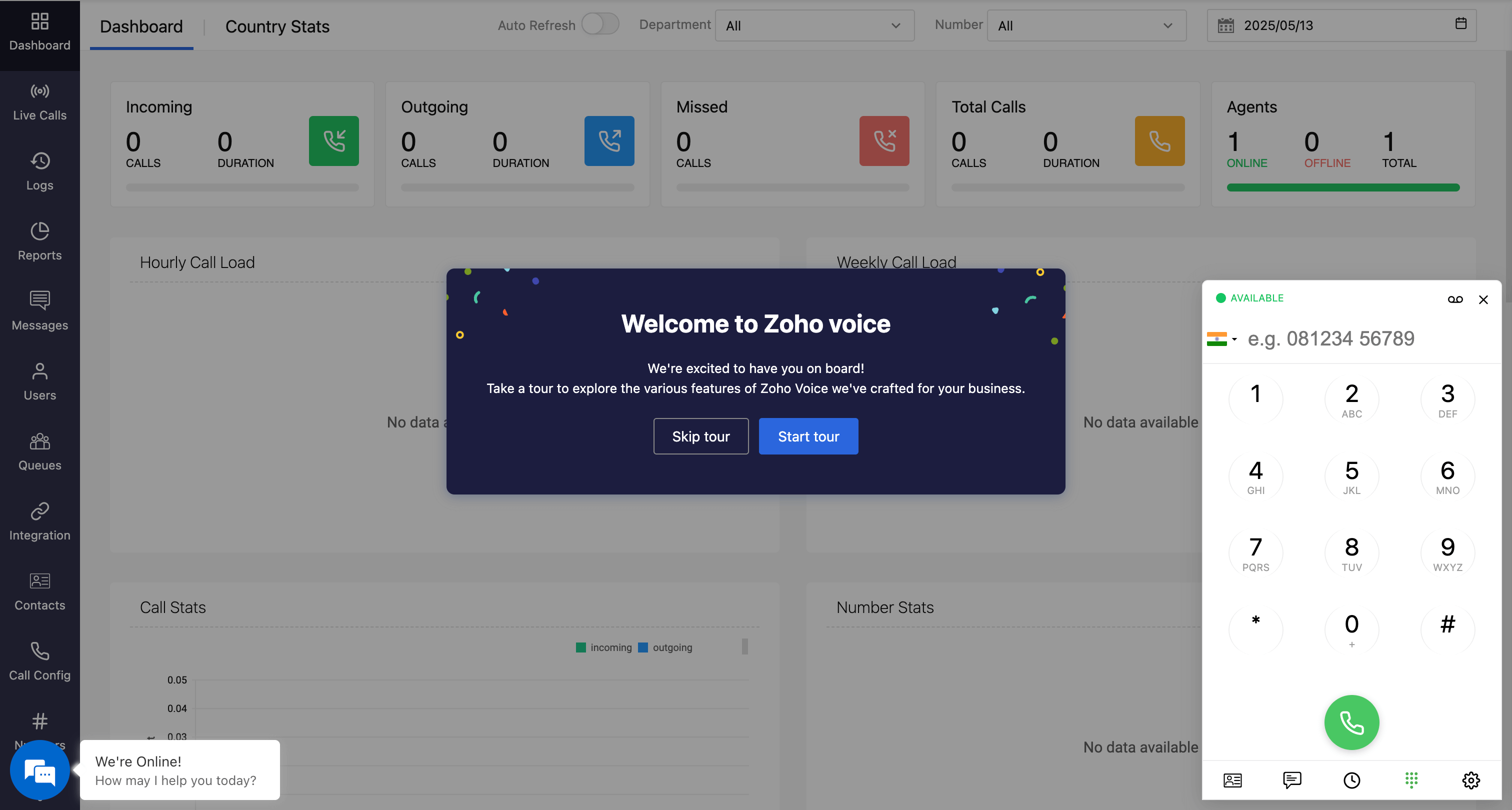 Zoho Voice dashboard