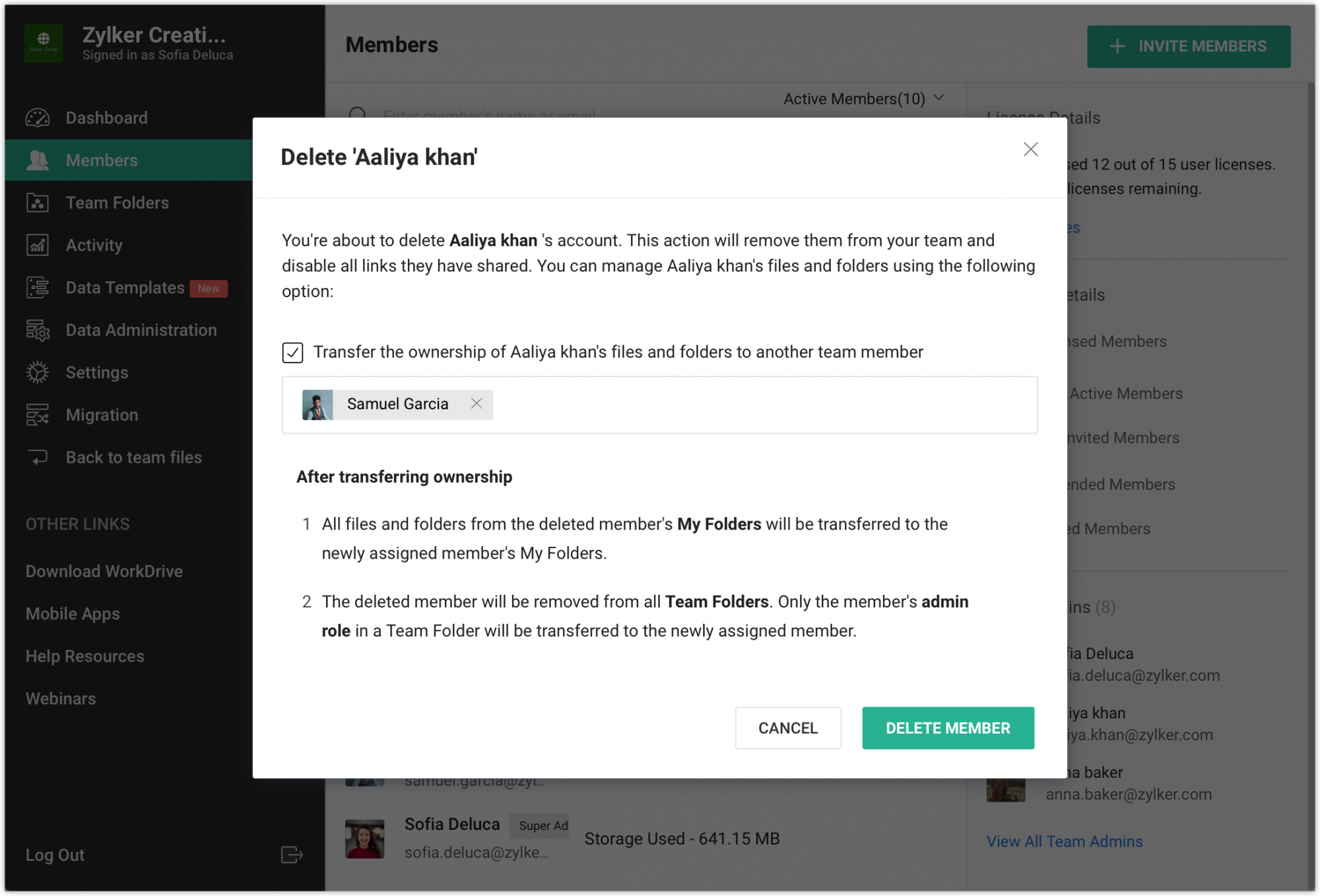 Transfer ownership of files when deleting a user